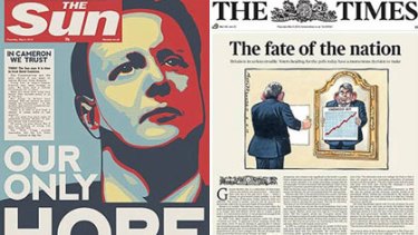 No holds barred... the front pages of  <i>The Sun</i> and <i>The Times</i> on polling day.