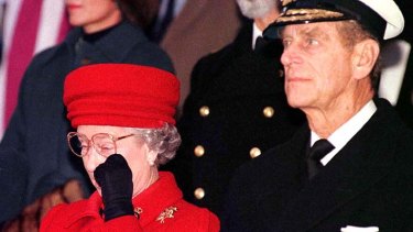 The Queen sheds a tear at the decommissioning of the Britannia in Portsmouth in 1997.