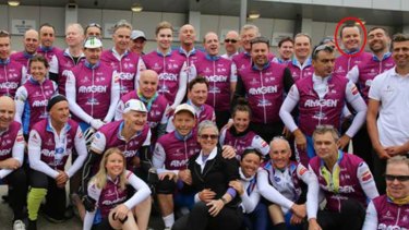 Alastair Furnival, circled, at last year's Pollie Pedal with Tony Abbott, centre.