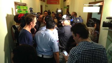 The media scrum at the Bali prosecutor's office waiting for a glimpse of Corby.