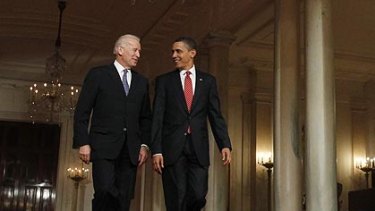 Barack Obama and Joe Biden after their victory.
