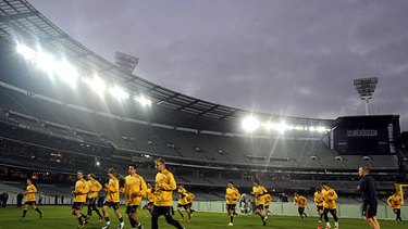 The Socceroos train at the MCG one day before the qualifier against Japan in June.