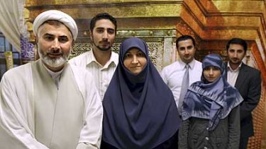 Sheikh Mansour Leghaei with, from left,  his son Mohammad Ali, wife Marzieh Hosseini, son Mohammad Sadesgh, daughter Fatima Mohammad Reza, and son Mohammad Reza.