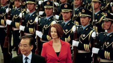 Far-reaching spying campaign ... China's premier, Wen Jiabao, with Julia Gillard in Beijing.