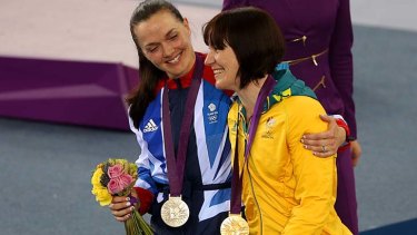 Spirit of the Games ... Pendleton embraces Meares.