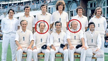Teammates: The England team for the fifth Test at the Oval in August 1977. Back row (from left): Derek Randall, Bob Woolmer, Mike Hendrick, Bob Willis, Graham Roope, John Lever. Front row: Derek Underwood, Geoff Boycott (circled), Mike Brearley, Tony Greig (circled), Alan Knott.