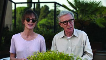 Woody Allen and Judy Davis on the set of <i>To Rome with Love</i>.