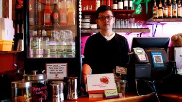 No mobiles while ordering take-away coffee: Phil Xu from Katipo cafe in Bondi.