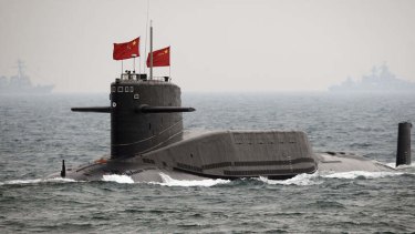 A People's Liberation Army Navy submarine off Qingdao, China, on Thursday, April 23, 2009.