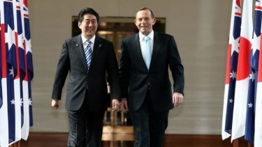  Tony Abbott with Japanese PM Shinzo Abe in Parliament House in July. 