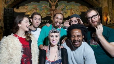 Nai Palm (front centre) with members of Hiatus Kaiyote at the Forum Theatre.