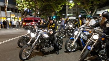 The bikies gather at Kings Cross in a show of solidarity and in protest against the new legislation.