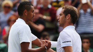 Nick Kyrgios of Australia shakes hands with Richard Gasquet after their epic second round match.