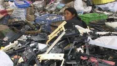 This screengrab from Sue Williams' documentary Death by Design shows the rudimentary nature of e-waste recycling in China.