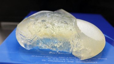 A defective silicone gel breast implant, which was removed from a patient and manufactured by PIP.