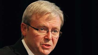 Kevin Rudd addresses the New South Wales Business Chamber  in Sydney.