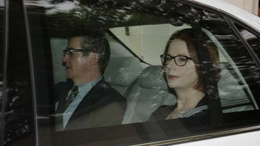 Former prime minister Julia Gillard with communications director John McTernan.