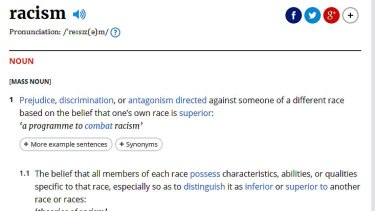 The definition of racism according to the Oxford dictionary.