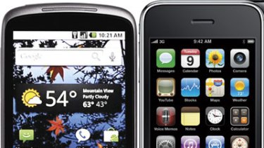 The HTC Nexus One, left, beside Apple's iPhone.