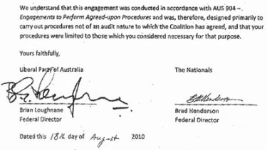 Work for the Coalition was ‘‘not of an audit nature’’ ... the  WHK Horwath’s letter.
