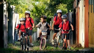 children riding bikes