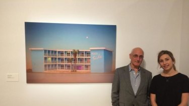 David Malouf and artist Anna Carey standing next to "Pool Side".