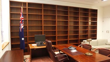 The bookcase installed in the former Senate suite occupied by Senator George Brandis in Parliament House.