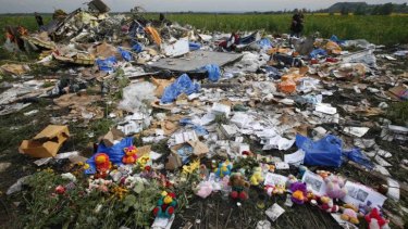 A shrine at the crash site of  MH17  in eastern Ukraine.