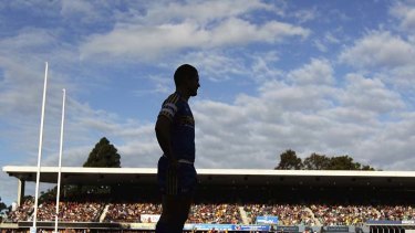 Grounds for upgrade ... Eels star Jarryd Hayne looks on at Parramatta Stadium during Sunday's match against Wests Tigers.