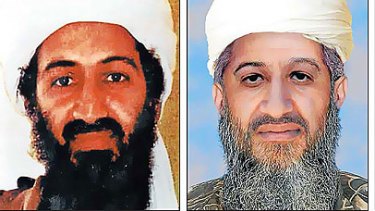 The greying of Osama bin Laden  ...  the FBI issued the images at centre and right, altered by forensic artists, showing how the al-Qaeda leader may have changed his appearance.