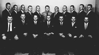 Small and secretive ... Queensland Police's Special Branch members pictured with Police Commissioner Frank Bischof (front row, middle) in 1966.