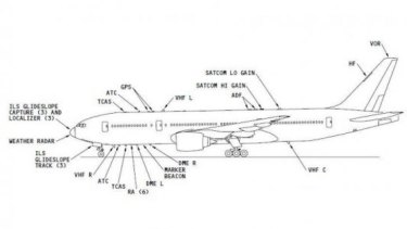 B777 antenna locations: the cracks were reported under the stacom antenna on top of the aircraft.