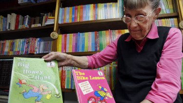 Jan Berenstain with her first two books featuring the Berenstain Bears, which have become children's classics.