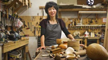 Artist Yuko Fujita in the Mount Waverley woodworking studio.