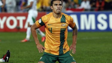 Frustrating night: Tim Cahill reacts after missing a chance.