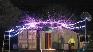 Sparks will fly ... Peter Terren shows off his Tesla coil.