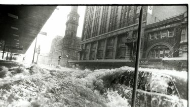 Central Melbourne is no stranger to flash flooding - this is Elizabeth Street in February, 1972. 