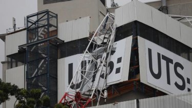 The crane jib collapsed onto the UTS building.