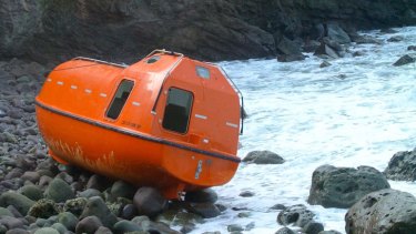 An orange lifeboat used to send asylum seekers back to Indonesia.