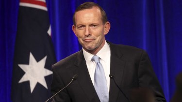 Tony Abbott gives his victory speech at the Four Seasons Hotel, Sydney.