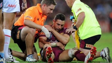 Fullback Billy Slater suffered a shoulder injury during the first State of Origin match.