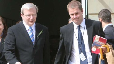 Kevin Rudd with former media adviser Lachlan Harris.