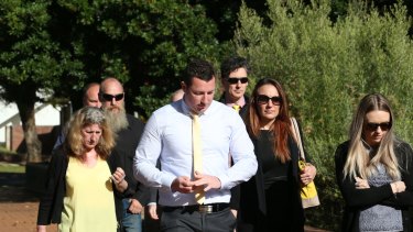 Aaron Leeson-Woolley, who was the fiance of Stephanie Scott, arrives at Griffith Court.