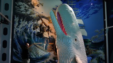 Moby Dick ... a giant Lego model on display at the Sydney Aquarium.