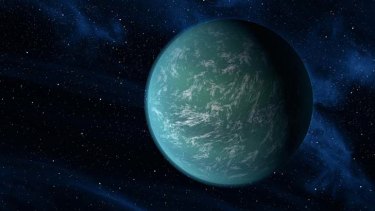 This artist's impression illustrates Kepler-22b, a planet known to comfortably circle in the habitable zone of a sun-like star.