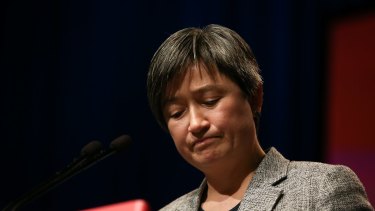 Senator Penny Wong speaks at the ALP National Conference at the Melbourne Convention Centre.