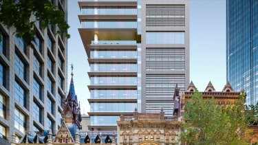 An artist's impression of the Olderfleet development on Collins Street in Melbourne by Mirvac.