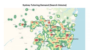 Demand for tutors by area, based on 5000 inquiries to Scooter Tutor website, Aug 2016-February 2017. 