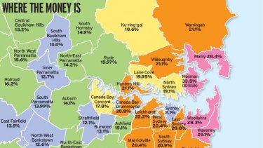 Map Of Sydney Suburbs The Big Divide: The Super Rich Versus Struggle Street