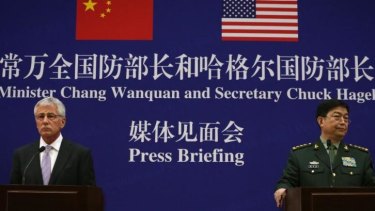 Defence Secretary Chuck Hagel and Chinese Minister of Defense Chang Wanquan clashed over island disputes at a joint news conference at the Chinese Defence Ministry headquarters.